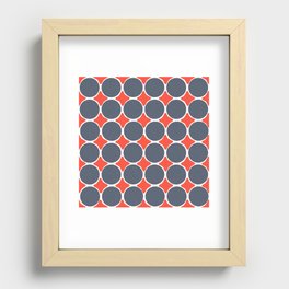 Mid-Century Modern Navy Blue Dots And Red Diamonds Recessed Framed Print