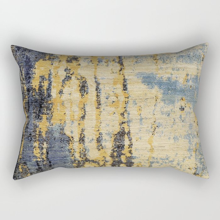 Blue Gold Oriental Rug Print Rectangular Pillow