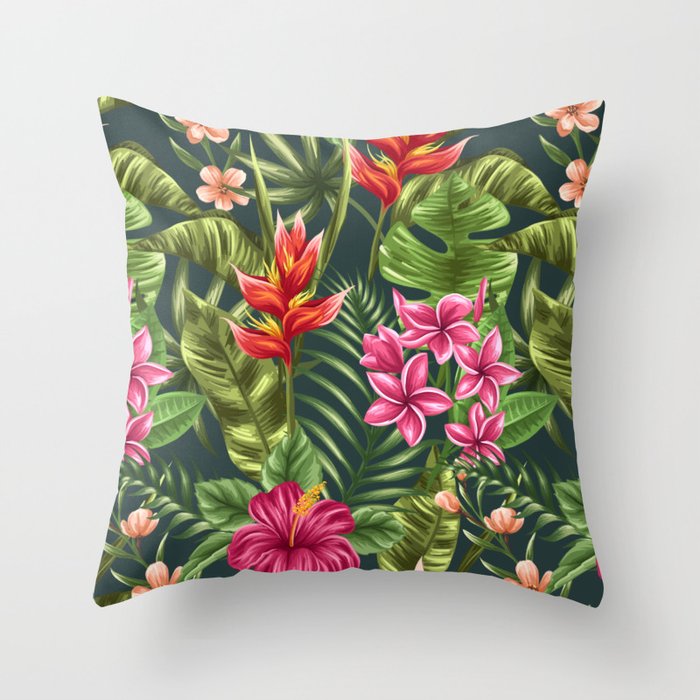 Exotic tropical flowers Throw Pillow