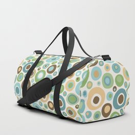Mid Century Modern Circles // Brown, Green, Gold, Ocean Blue, Sky Blue, Turquoise, Ivory Duffle Bag