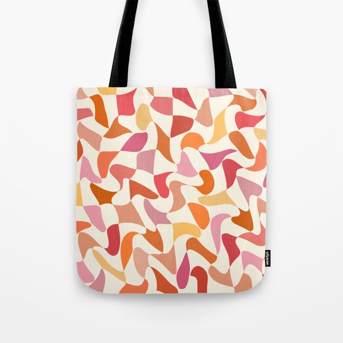 Abstract Wavy Checkerboard in Orange, Pink & Yellow Tote Bag