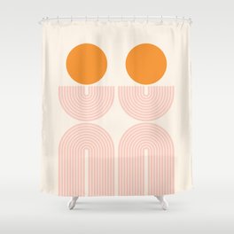 Mid Century Modern Geometric 43 in Coral Orange (Rainbow and Sun Abstraction) Shower Curtain