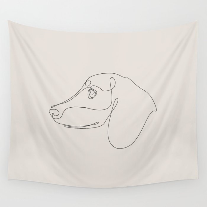 One Line Side Dachshund Wall Tapestry