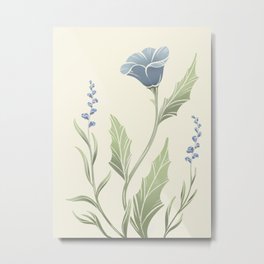Blue Floral Block Print Metal Print