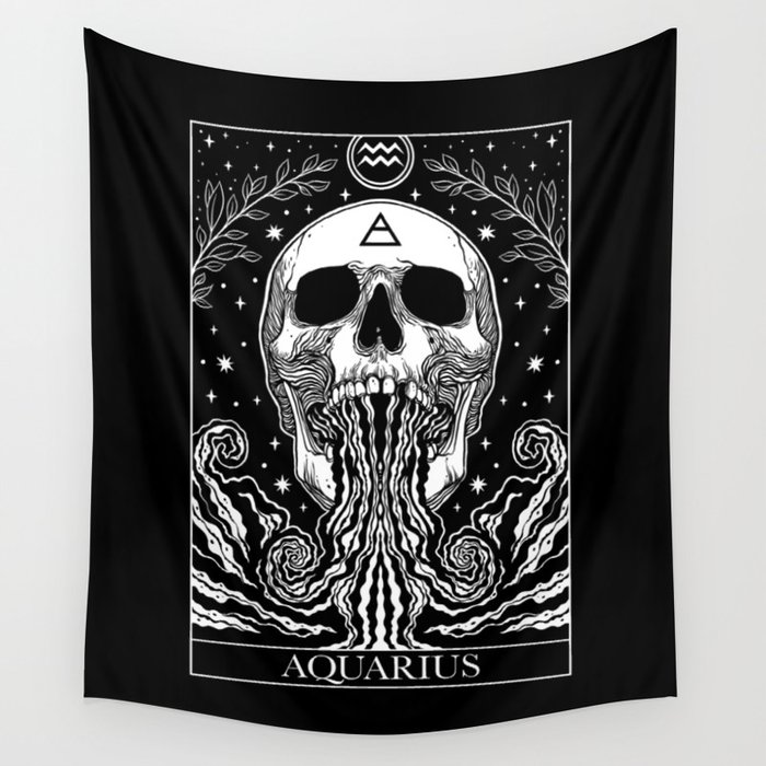 Zodiac sign dark gothic tarot card Aquarius Wall Tapestry