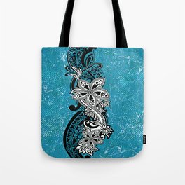Blue Denim Abstract With Black And White Tribal Overlay Tote Bag