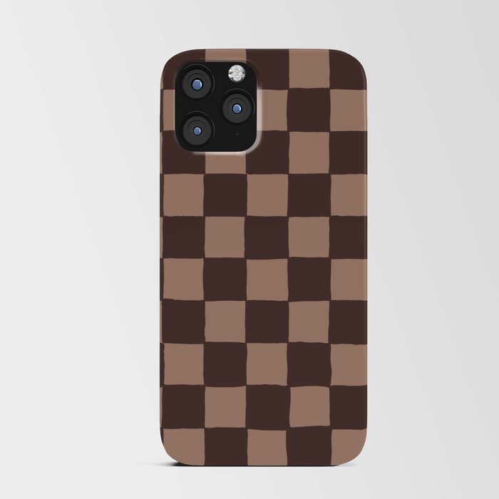 Brown Tan Handpainted Checker iPhone Card Case