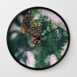 Frosty Pine Cones Evergreen Tree (Color) Wall Clock