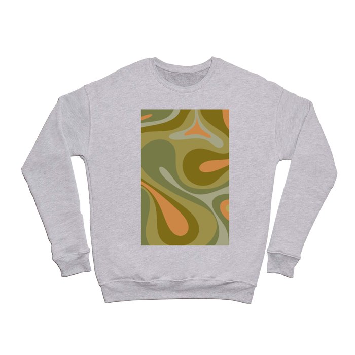 Mod Swirl Retro Abstract Pattern in Vintage Olive Green and Orange Tones Crewneck Sweatshirt