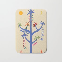 THE MAGIC TREE Bath Mat | Relaxed, Pattern, Blue, Surrealism, Floral, Pink, Pastel, Nature, Plant, Sun 
