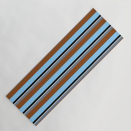 [ Thumbnail: Colorful Slate Gray, Brown, Light Sky Blue, Black & Mint Cream Colored Striped Pattern Yoga Mat ]