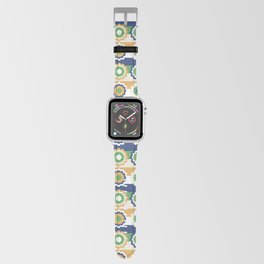 70s Retro Flower Tiles - Brazil Flag Colors Apple Watch Band