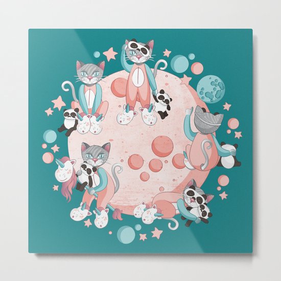 Cats, pandas and unicorns I Metal Print