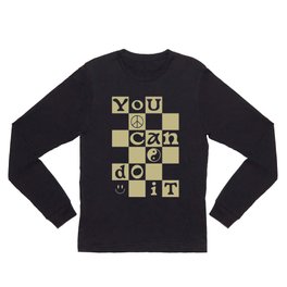 YOU CAN DO IT Long Sleeve T Shirt | Checks, Checkered, Checker, Checkerboard, Checked, Typography, Motivation, Quote, Saying, Affirmation 
