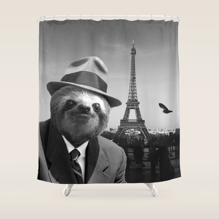 Sloth In Paris Shower Curtain By Geek Society6 Sloth In Paris Shower Curtain