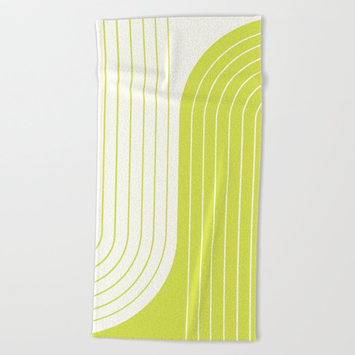 Two Tone Line Curvature LXXVII Lime Green Modern Arch Abstract Beach Towel