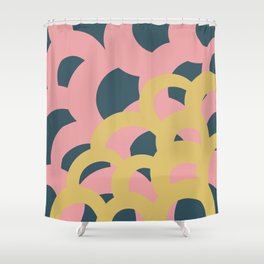 squiggly mermaid tale close up - pink navy yellow Shower Curtain