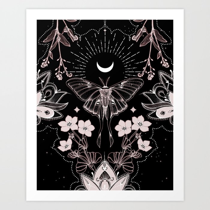 Bohemian Luna Moth On Black Kunstdrucke