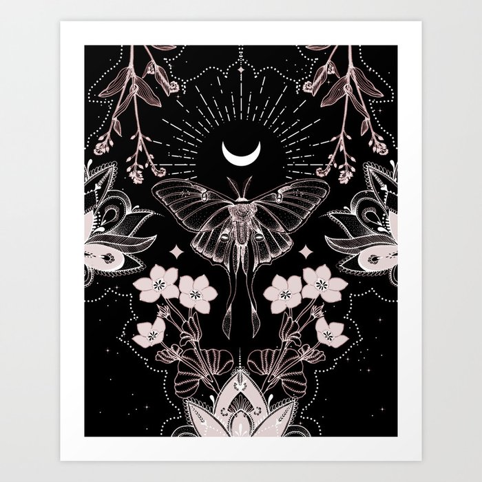 Bohemian Luna Moth On Black Kunstdrucke Bohemian Luna Moth On Black Kunstdrucke