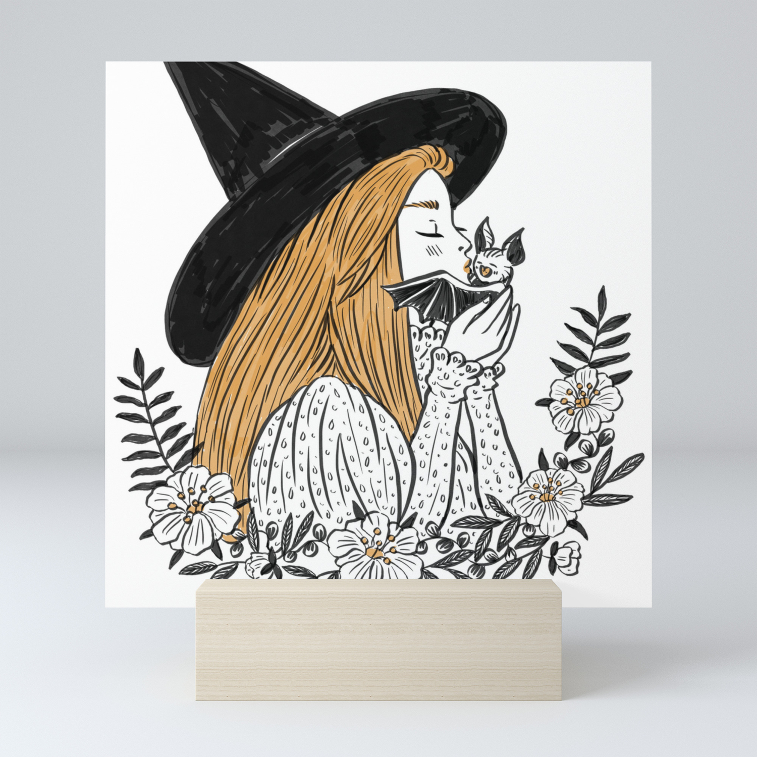 Witch With A Bat Familiar Mini Art Print By Uusikuu Society6