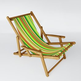 [ Thumbnail: Forest Green, Tan, Chocolate, and Light Green Colored Lined/Striped Pattern Sling Chair ]