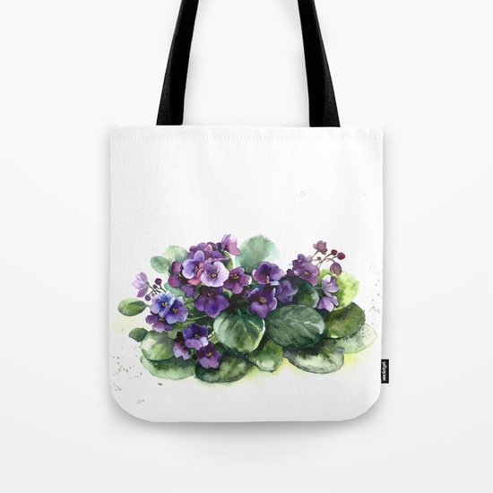Senpolia viola violet flowers watercolor Tote Bag