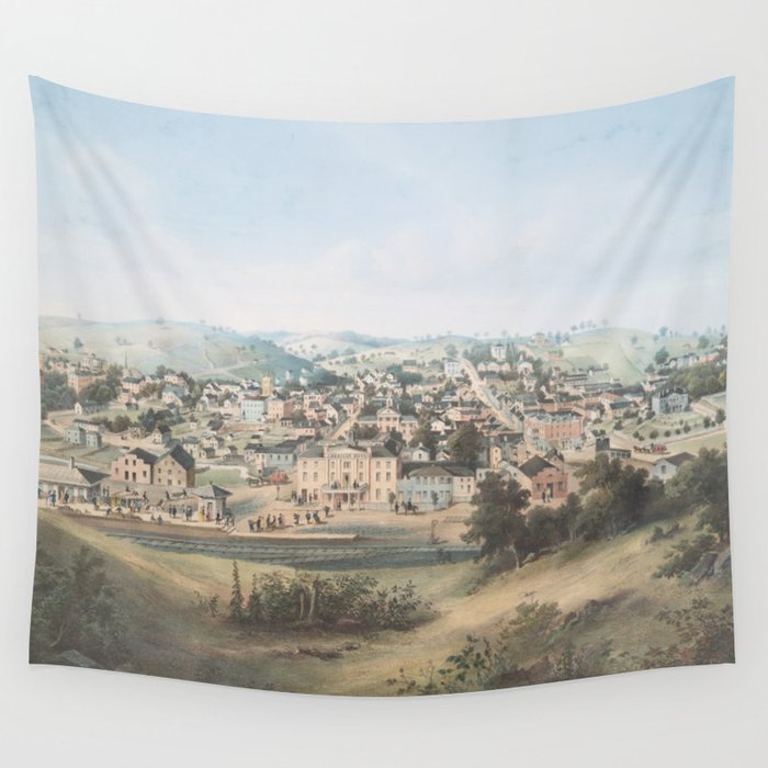 Vintage Pictorial Map of Staunton VA (1857) Wall Tapestry by 