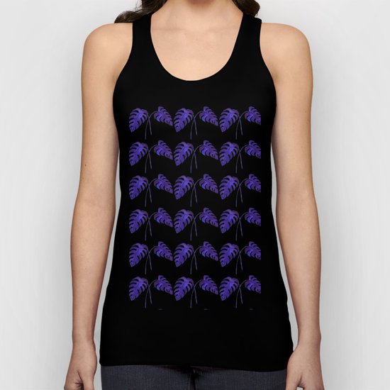 Indigo Monstera Leaf Watercolor on Blush Unisex Tank Top
