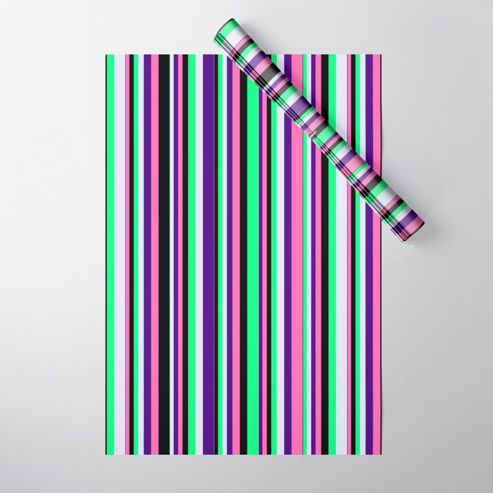 Eye-catching Green, Lavender, Indigo, Hot Pink & Black Colored Lines/Stripes Pattern Wrapping Paper