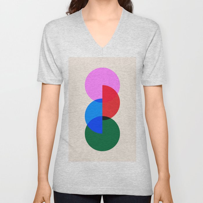 Balanced Geometric Shapes in Retro Vibrant Colors V Neck T Shirt