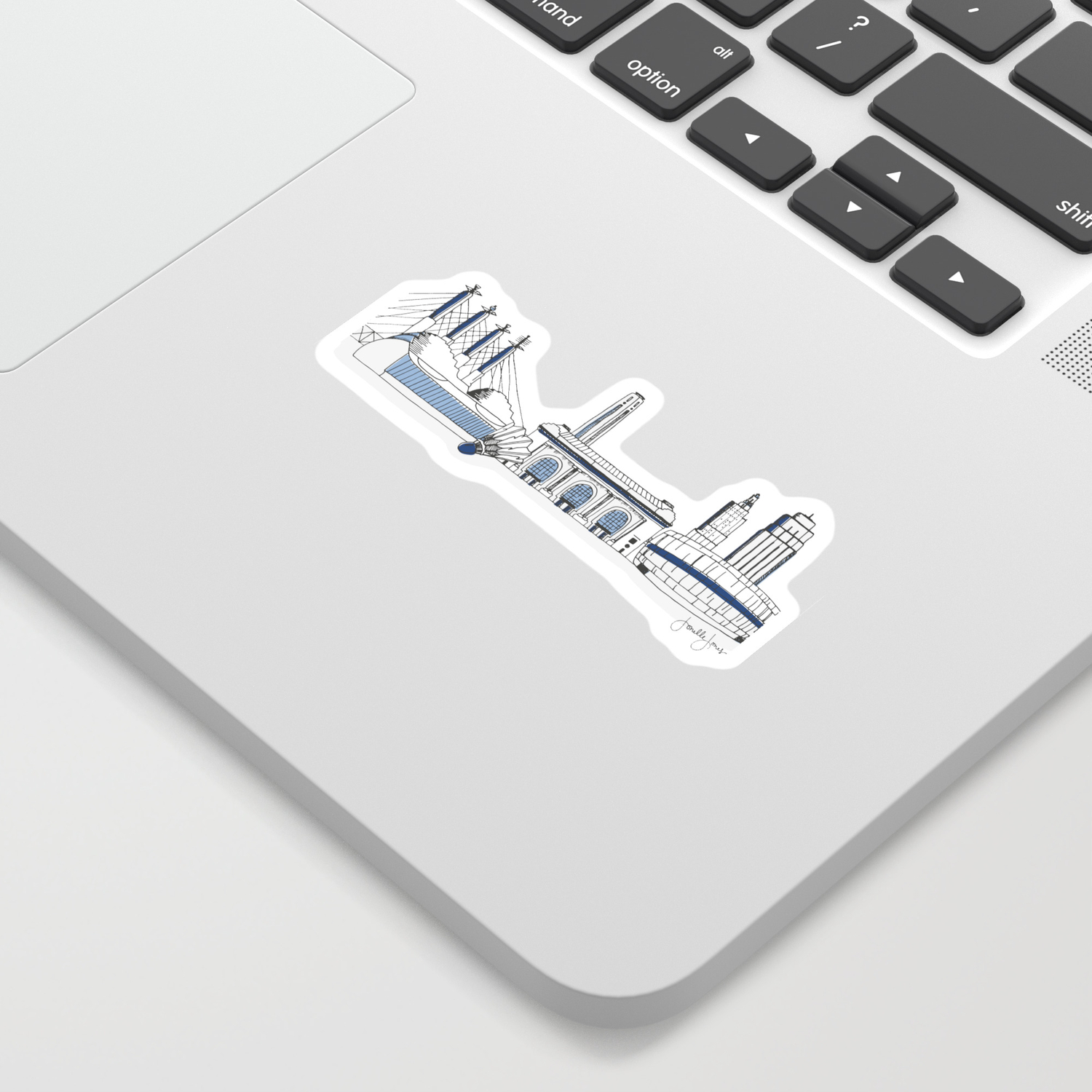Kansas City Skyline Illustration In Sporting Kc Colors Sticker By Thejonellejones Society6