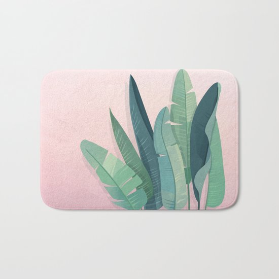Tropical plants on pink background Bath Mat