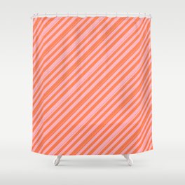 [ Thumbnail: Coral & Light Pink Colored Stripes/Lines Pattern Shower Curtain ]