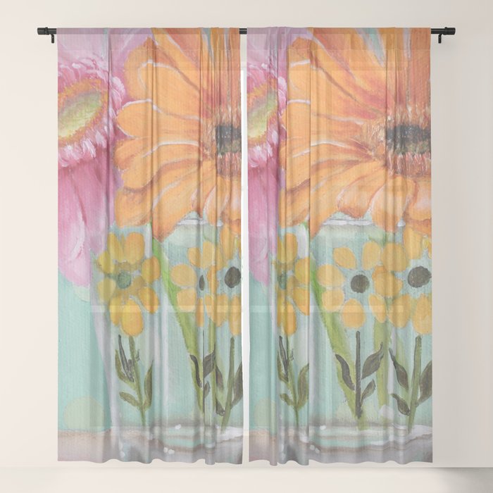 Gerber Daisy Retro Glass Painting Sheer Curtain By Mhughes Society6