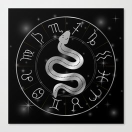 Zodiac symbols astrology signs with mystic serpentine in silver Canvas Print