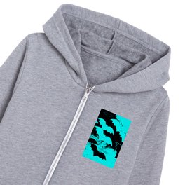 Black Bats In Flight Teal Kids Zip Hoodie