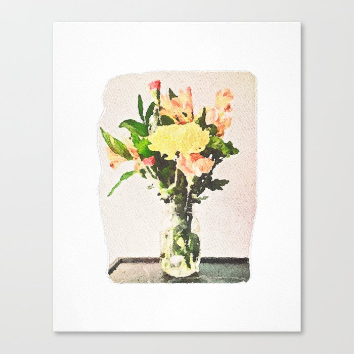 Yellow Cut Flowers in a Vase Canvas Print