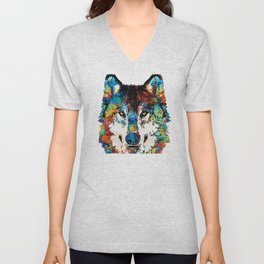 Wolf Art Print - Hungry - By Sharon Cummings V Neck T Shirt