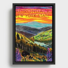 ADK STROLL - Adirondack Mountains- Black Bear Cubs -Original Pastel Drawing - by #DarkMountainArts Framed Canvas