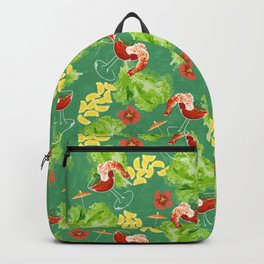 Tropical Shrimp Cocktail Backpack | Drink, Green, Graphic, Graphicdesign, Pattern, Shrimp, Bright, Lemons, Repeat, Umbrella 