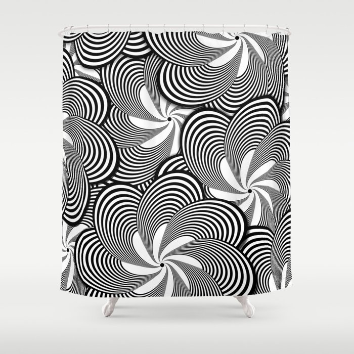 Fun Black and White Flower Pattern - Digital Illustration - Graphic Design Shower Curtain