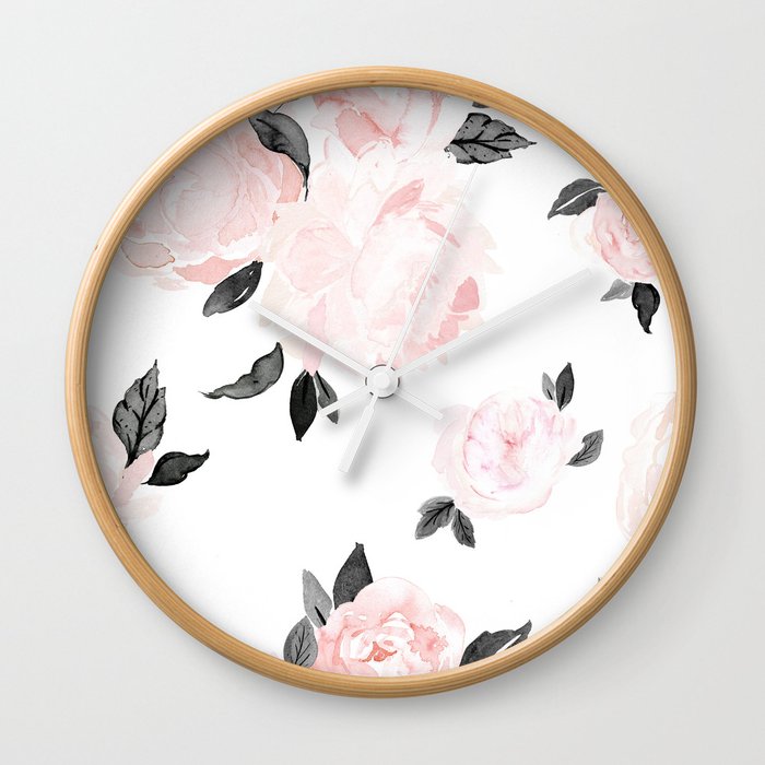 Vintage Blush Floral - BW Wall Clock