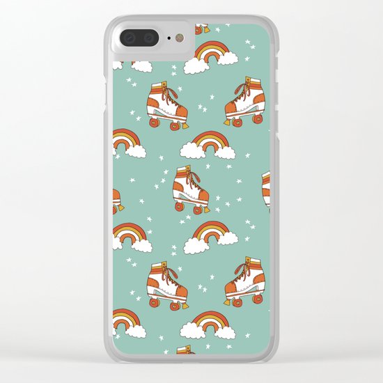 Rollerskates nostalgia pattern print cute 80s rainbows retro style by andrea lauren Clear iPhone Case