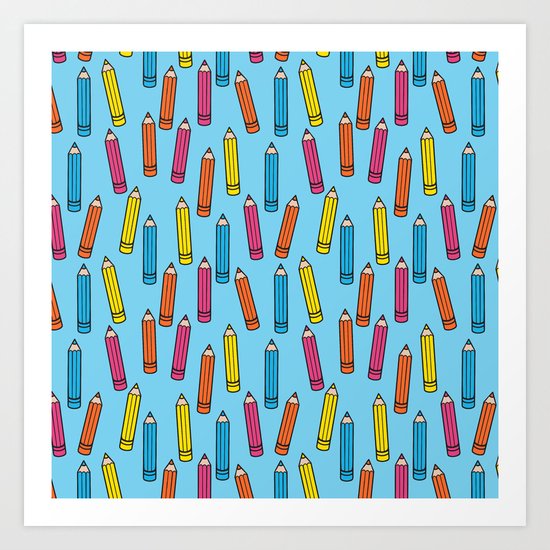 Pencil Party Blue Art Print