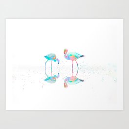 Pastel Pop up Colourful Flamingos Dropping Color Art Print