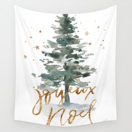 Christmas Tree Watercolors Noel Gold Typography Wall Tapestry