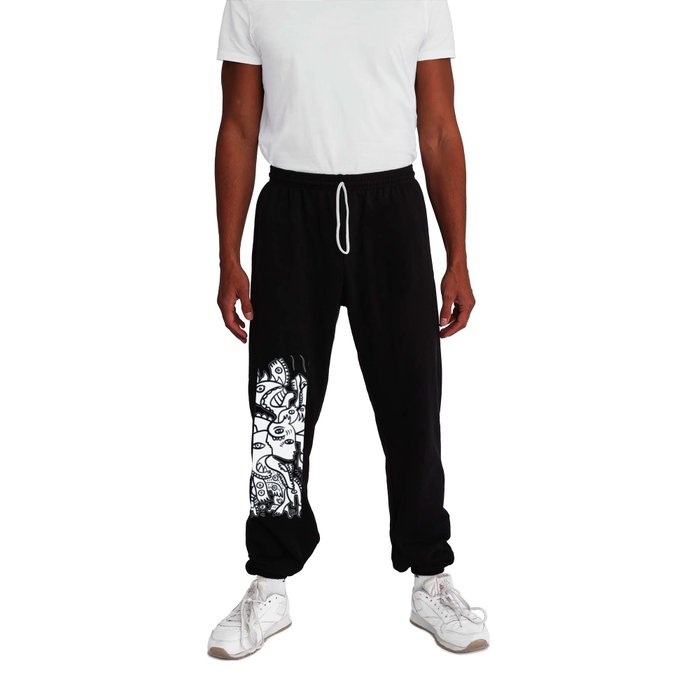 Creatures Are having a Party Black and White Graffiti Art Sweatpants