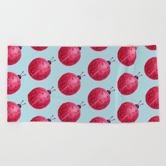 Spherical Abstract Watercolor Ladybug Beach Towel