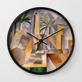Tropical Oasis, Palms and cityscape landscape painting by Pablo Picasso Wall Clock
