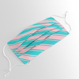 [ Thumbnail: Dark Turquoise and Pink Colored Striped Pattern Face Mask ]